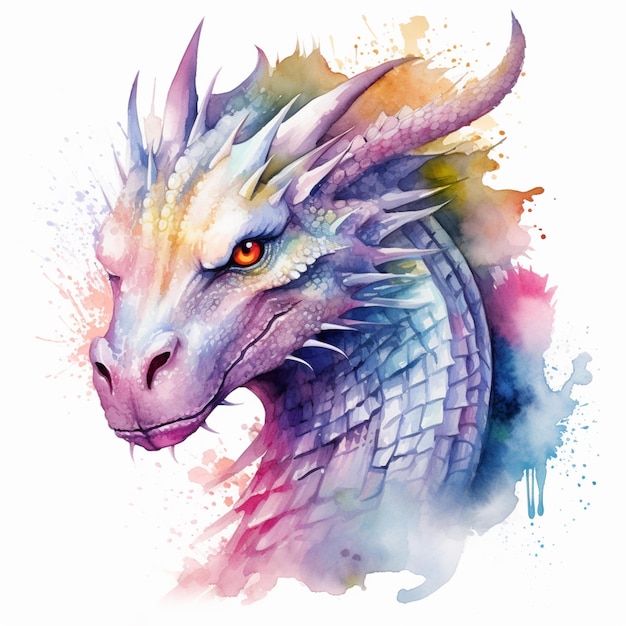 painting of a dragon with a colorful face and a white body generative ai