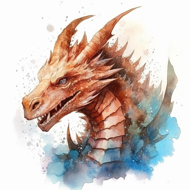 painting of a dragon with a large head and a long neck generative ai