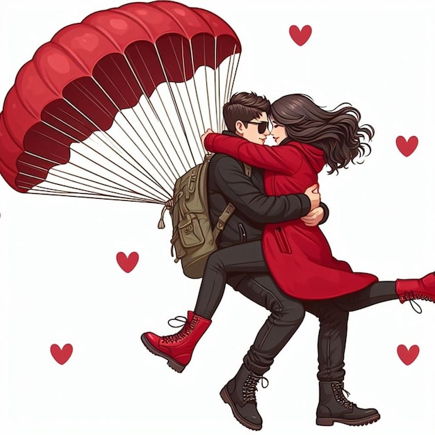 Foto pittura disegno immagine di giovane coppia cool che celebra il giorno di san valentino modello di feed dei social media