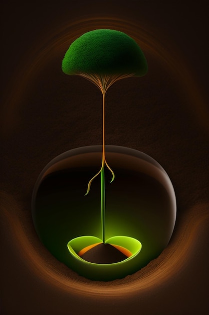 Photo a painting of a drop of oil with a green leaf on it.