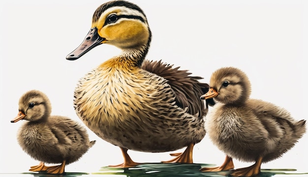 A painting of a duck and her ducklings