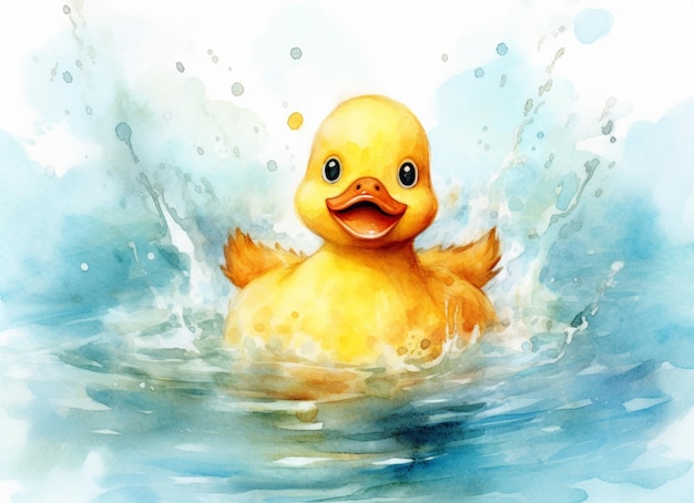 Painting of a duck in the water with bubbles coming out of its mouth generative ai