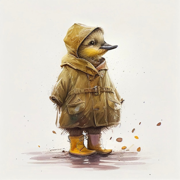 Painting of a duck wearing a raincoat generative ai