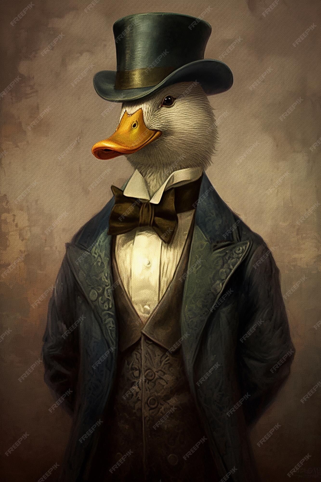 Premium Photo | Painting of a duck wearing a top hat and a suit