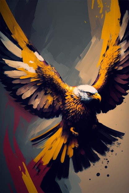 Photo painting of an eagle flying in the sky generative ai