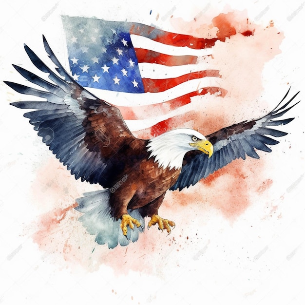Painting of an eagle with a flag on its back generative ai