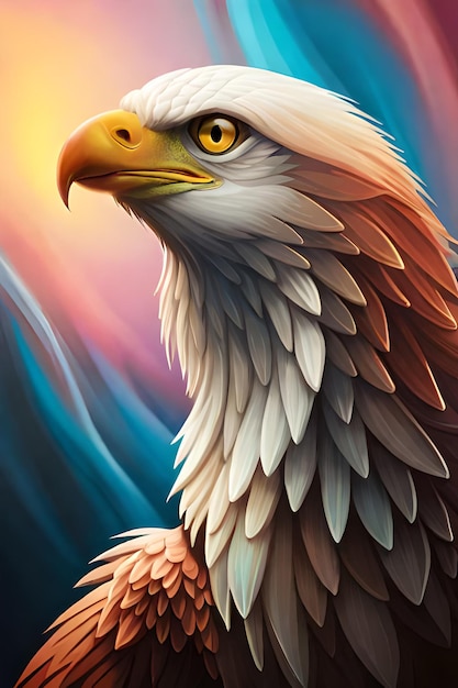 A painting of an eagle with a yellow eye