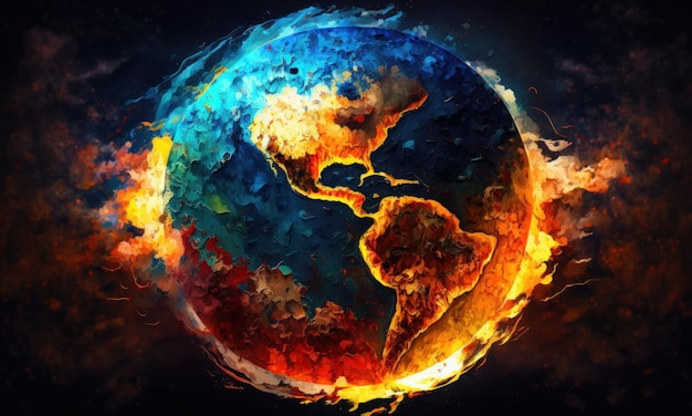 Painting of the earth on fire Generative AI