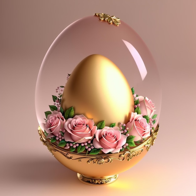 Painting easter egg with beautiful flowers Generative AI