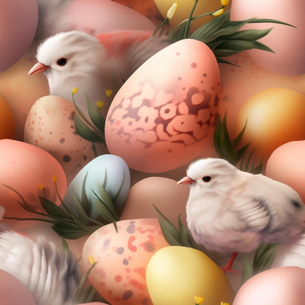 A painting of easter eggs with a white bird on the front.