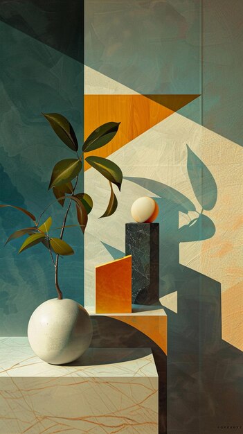 a painting of a egg with a plant in the corner