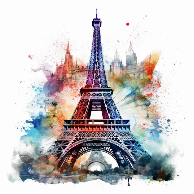 A painting of the eiffel tower in paris with a splash of paint generative ai