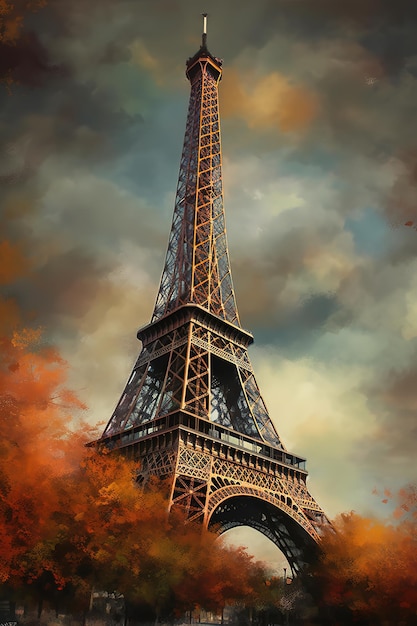 A painting of the eiffel tower in paris