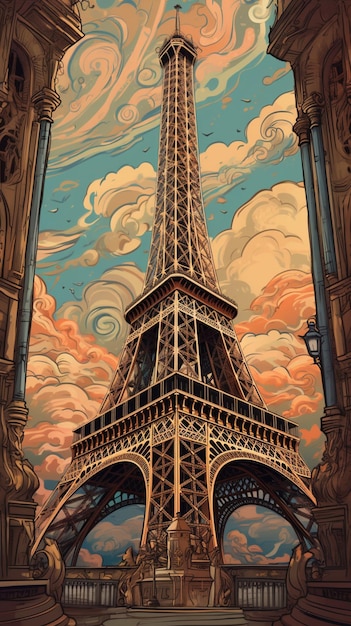 A painting of the eiffel tower in paris