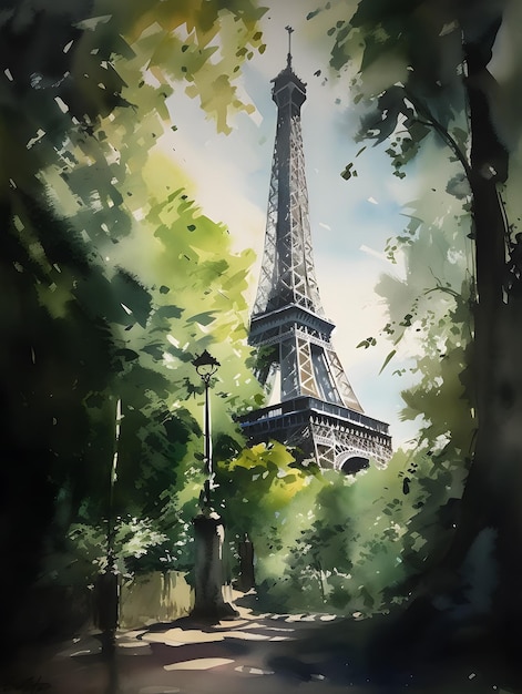 A painting of the eiffel tower in paris