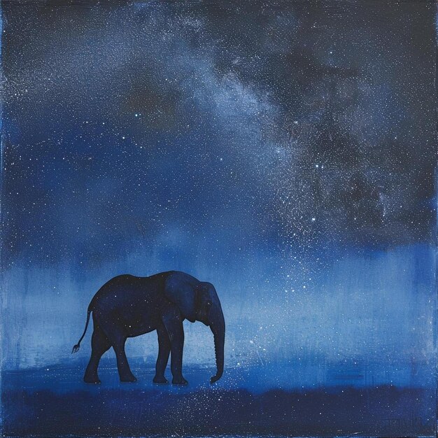 a painting of an elephant standing in the middle of the night