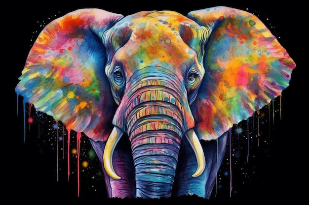 painting of an elephant with colorful paint on its face generative ai