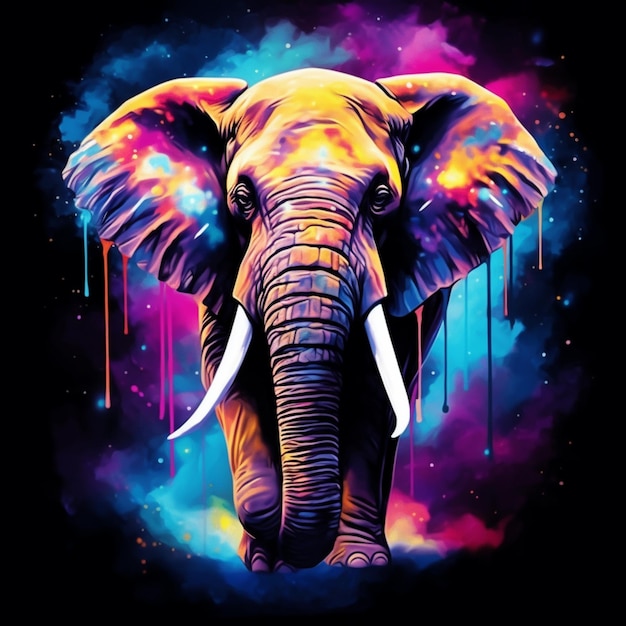 Картина слона с красочным клыком и клыками