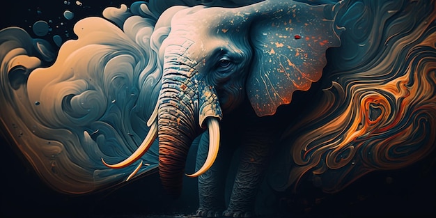 A painting of an elephant with the word elephant on it