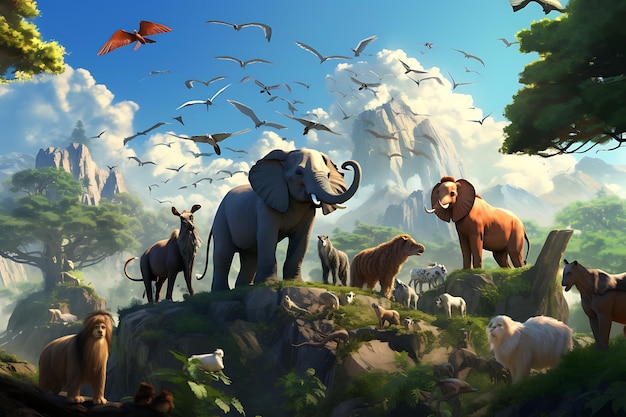 a painting of elephants and birds in the wild world animal day celebration