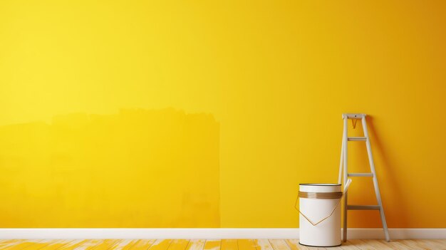 Painting empty room wall in yellowconcept for home renovationcolor advertising3d rendering