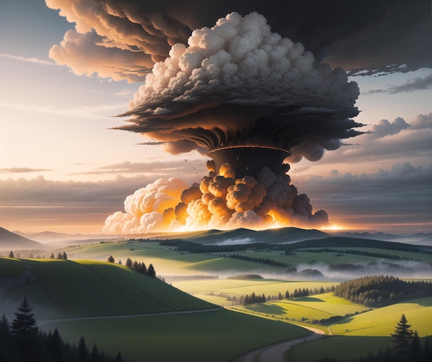 Photo a painting of explosion nuclear