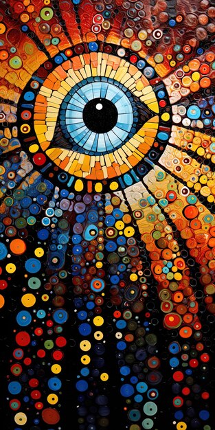 a painting of an eye with a blue eye and circles