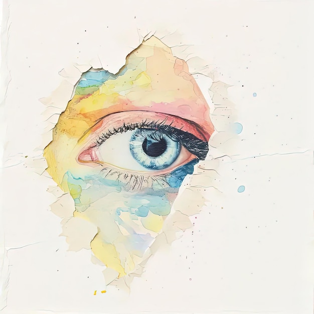 Foto un dipinto di un occhio con un pezzo di carta strappato