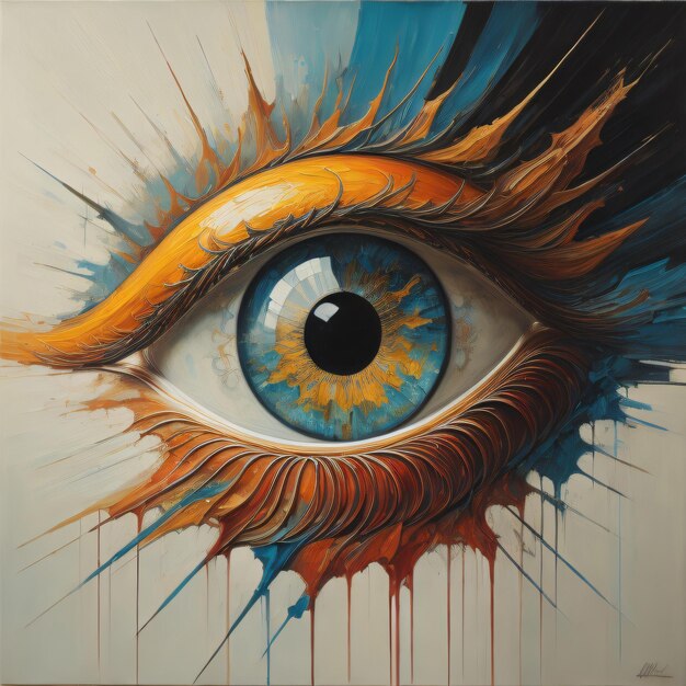 A painting of an eye with the word eye on it