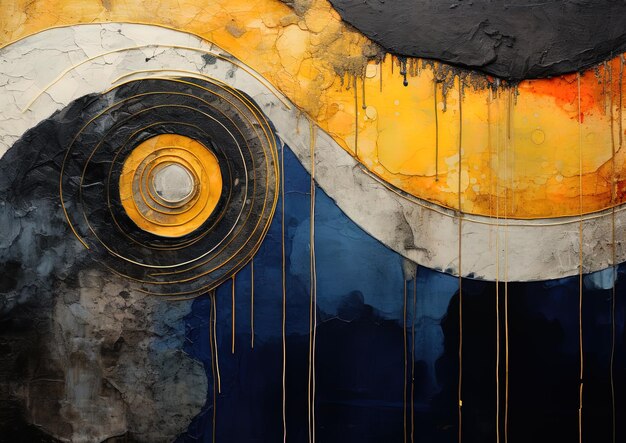 Photo a painting of a eye with a yellow and blue background