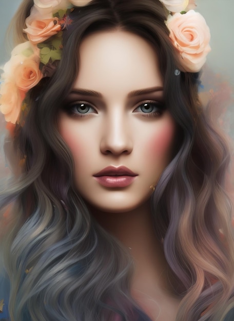 Painting of the face of a beautiful woman, Portrait of a beautiful woman.