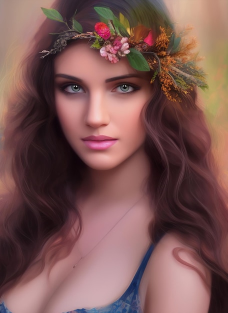 Painting of the face of a beautiful woman, Portrait of a beautiful woman