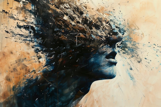 Photo a painting of a face and hair abstract shock depresion