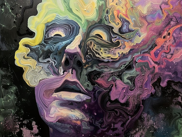 a painting of a face with different colors and colors