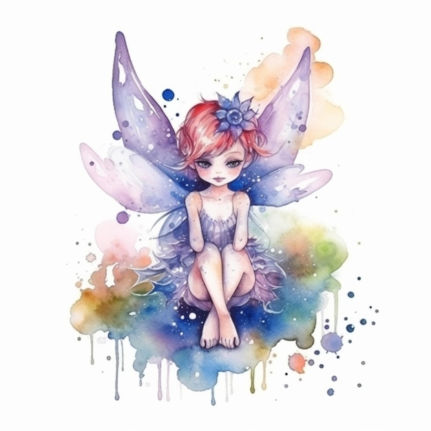 a painting of a fairy sitting on a flower with a butterfly generative ai