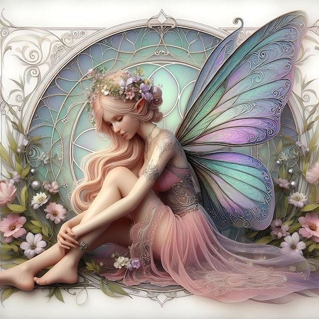 a painting of a fairy with a butterfly on it