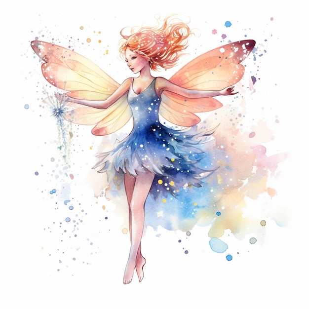 Painting of a fairy with a butterfly wings and a blue dress generative ai