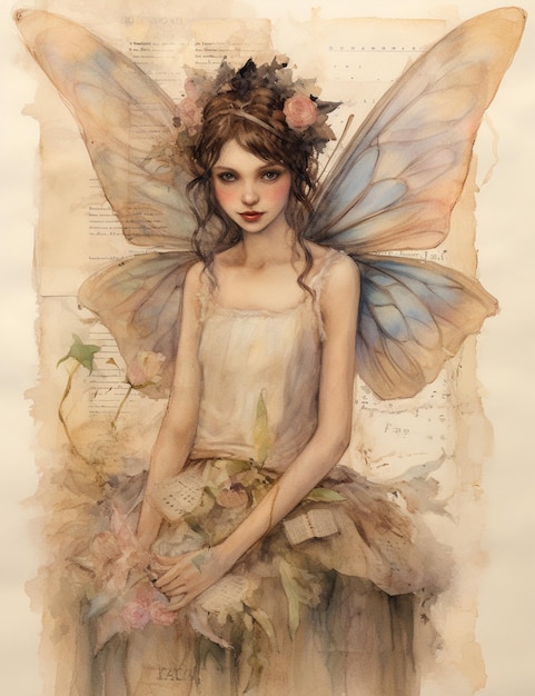 painting of a fairy with a butterfly wings and a dress generative ai