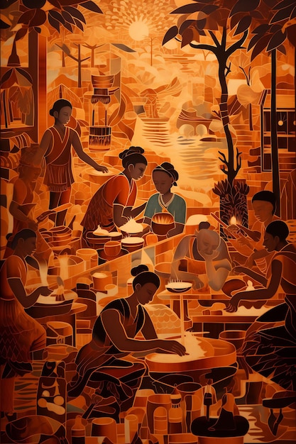 a painting of a family at a restaurant called's.