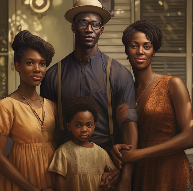 A painting of a family with the name black on it