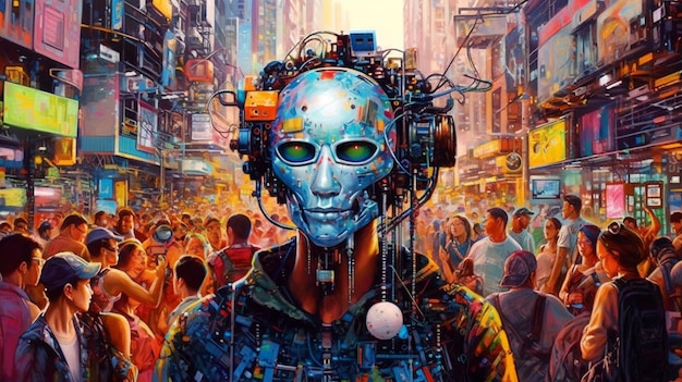 Painting of fantastic human concept future world World population day Generated AI
