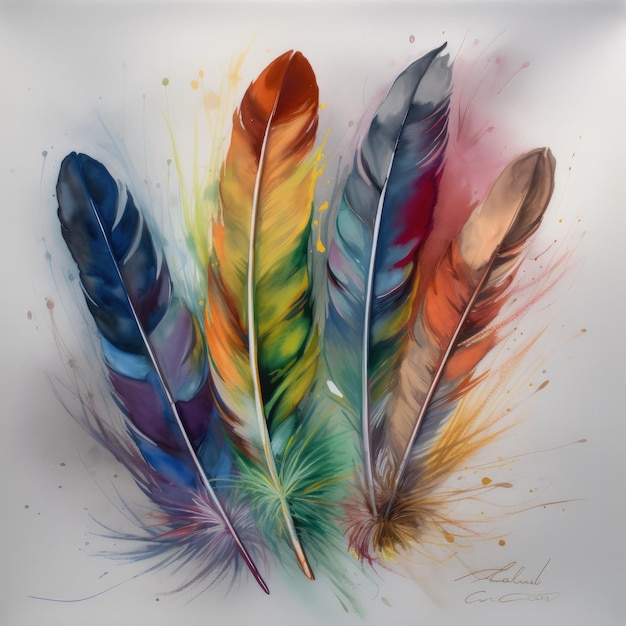 A painting of feathers with the word " on it "