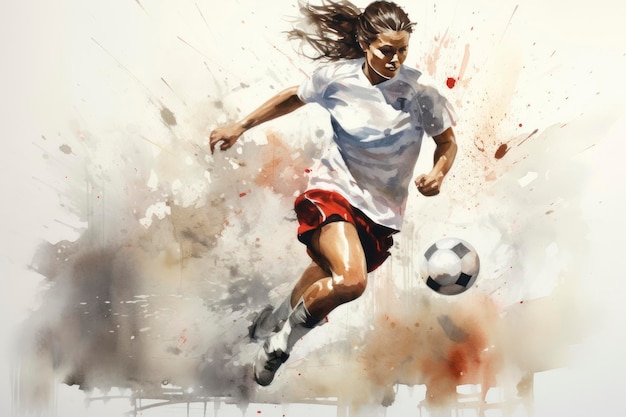 Painting female soccer watercolor