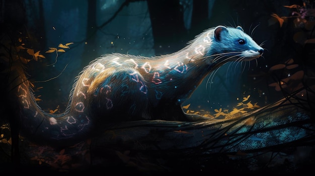 A painting of a ferret in the woods