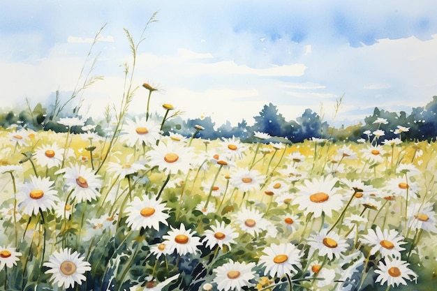 A painting of a field of daisies.