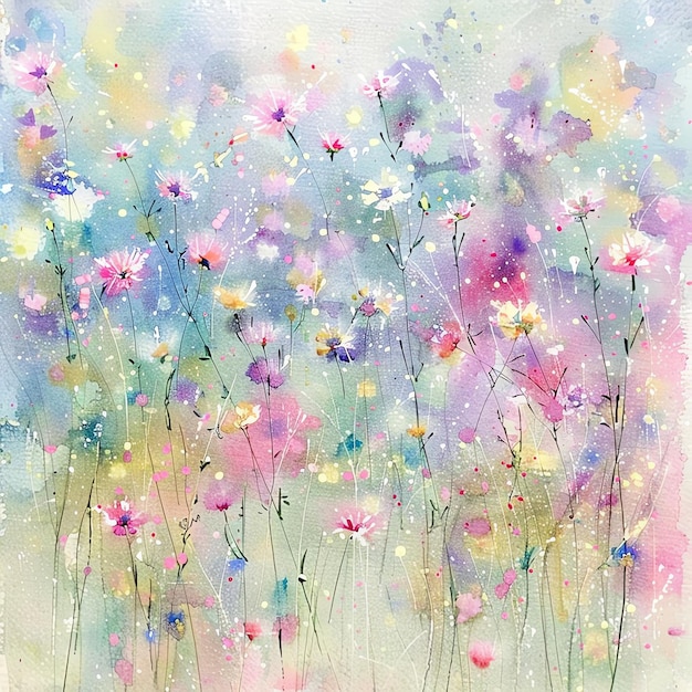 花と草の畑の絵画 | Premium写真