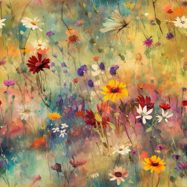 Painting of a field of flowers with a variety of colors generative ai