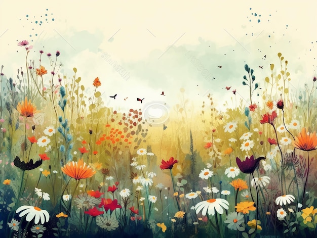 A painting of a field of flowers