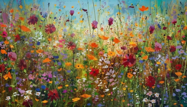 A painting of a field of flowers