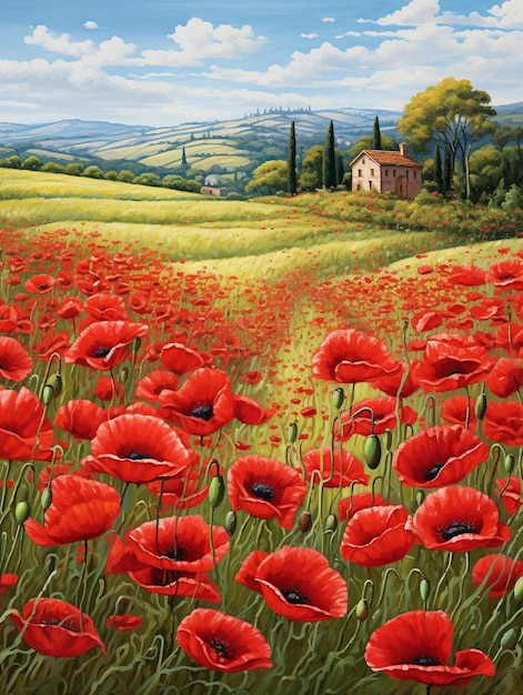 a painting of a field of poppies by person.